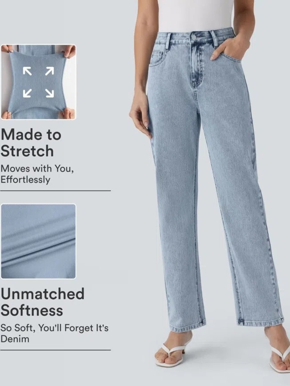Halara Flex™ High Waisted Zipper Pockets Straight Leg Casual Jeans